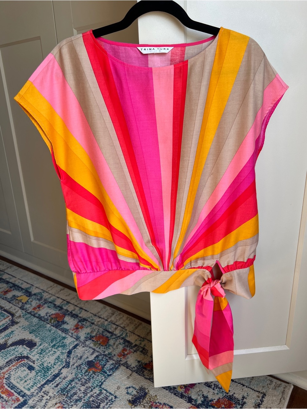 Trina Turk Carlsbad starburst stripe knotted waist Cotton Tie-Waist Blouse small